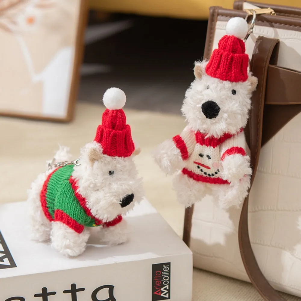 Colgante de bolso de las Tierras Oeste de peluche, llavero de muñeco de cachorro de peluche de Animal de dibujos animados antipérdida, colgante de coche de felpa bonito, colgante de bolso