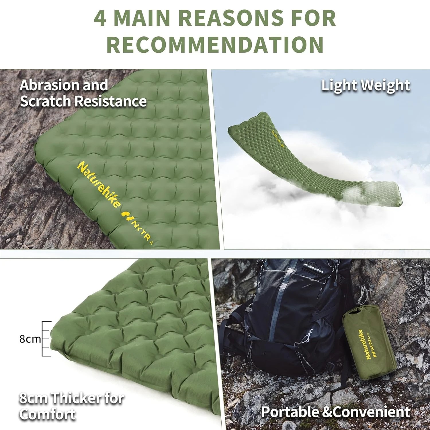 Naturehike Portable Inflatable Mattress R4.6 Lightweight Outdoor Travel Camping Mat Single Moisture-proof Air Mat