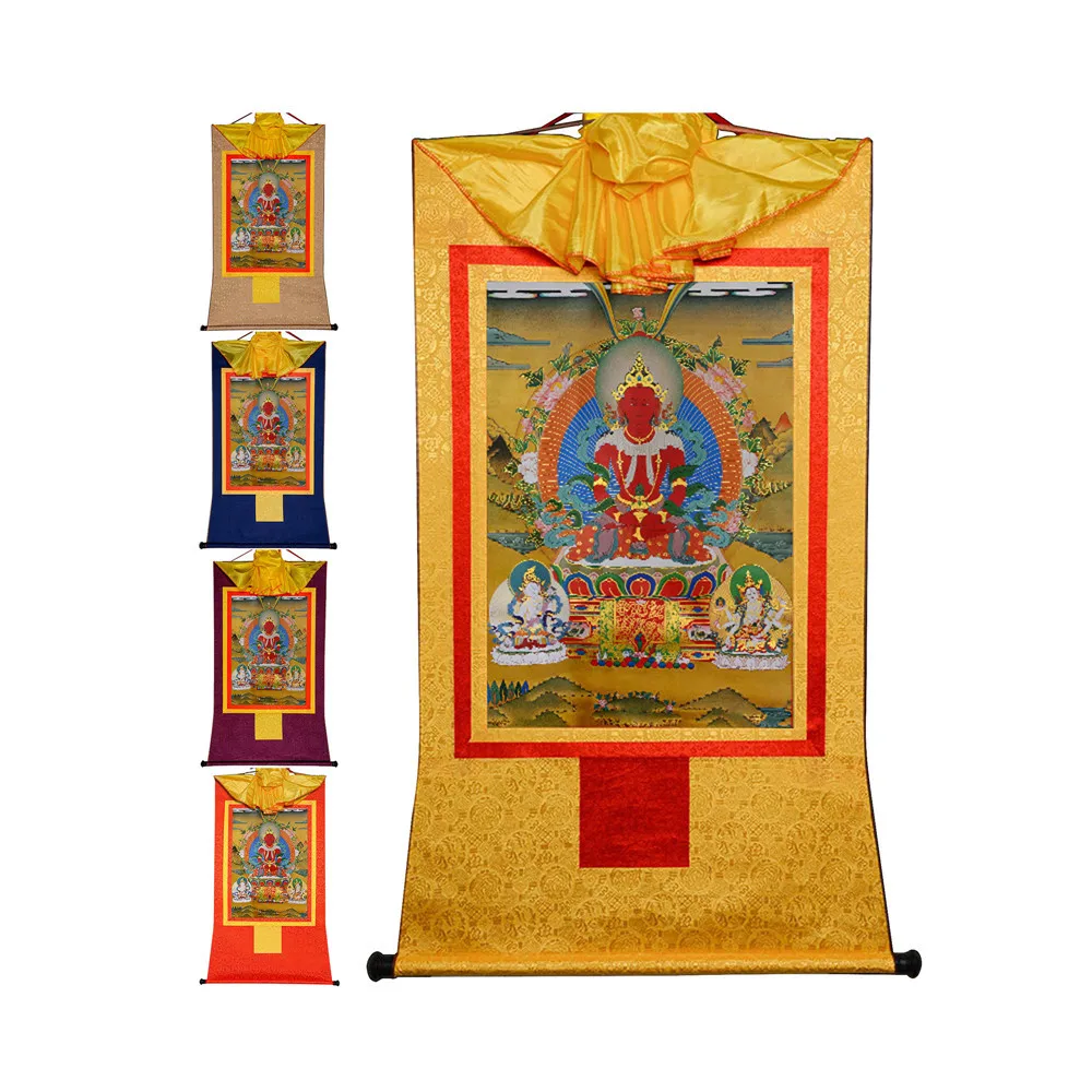 Gandhanra Bronzing Printed Thangka Art - Amitayus(Buddha of Infinite Life) Thangka,Hand Framed Tibetan Buddhist Thangka