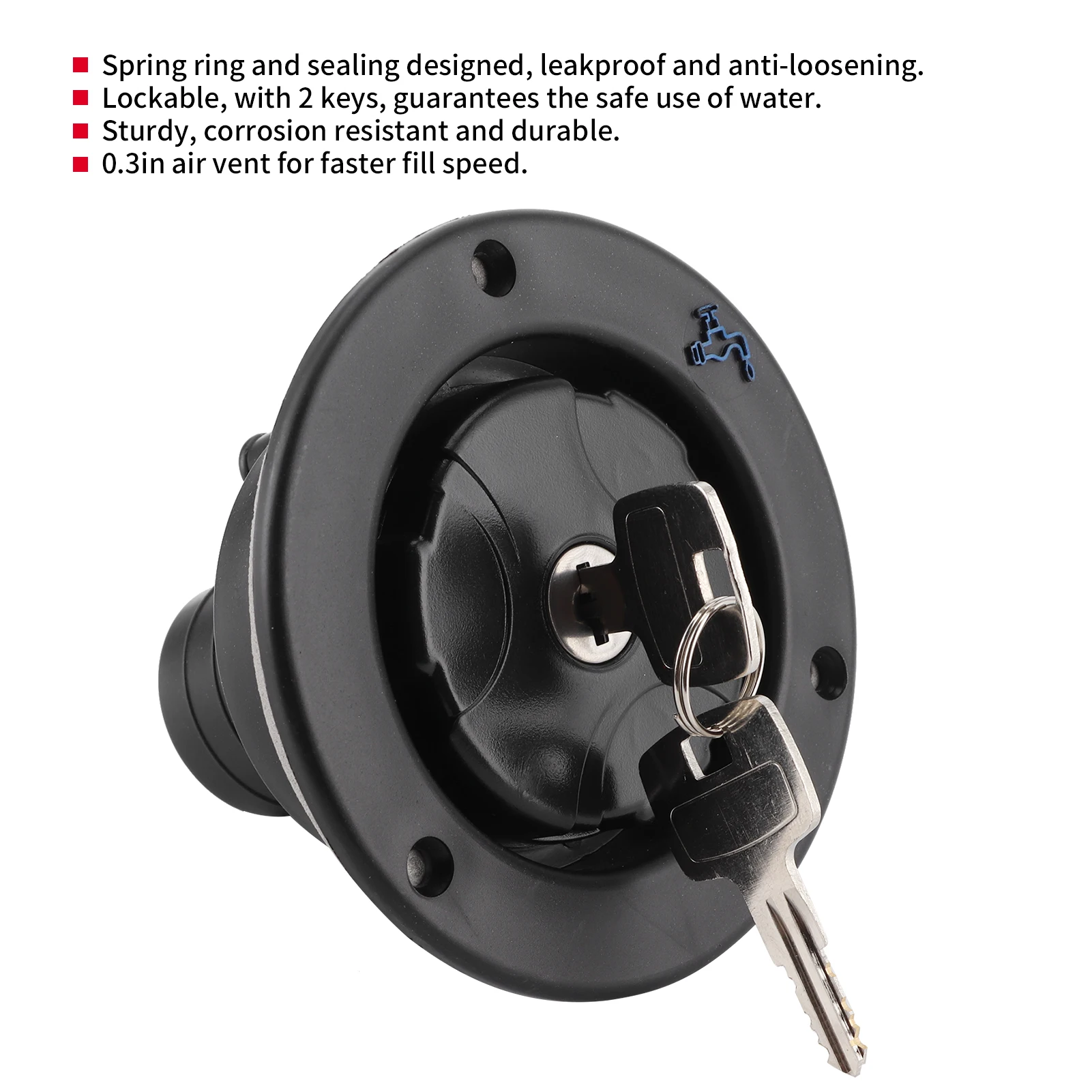 Gravity Water Inlet RV Parts Gravity Freshwater Inlet Lockable Leakproof Water Filler with 2 Keys for RV  Motorhome