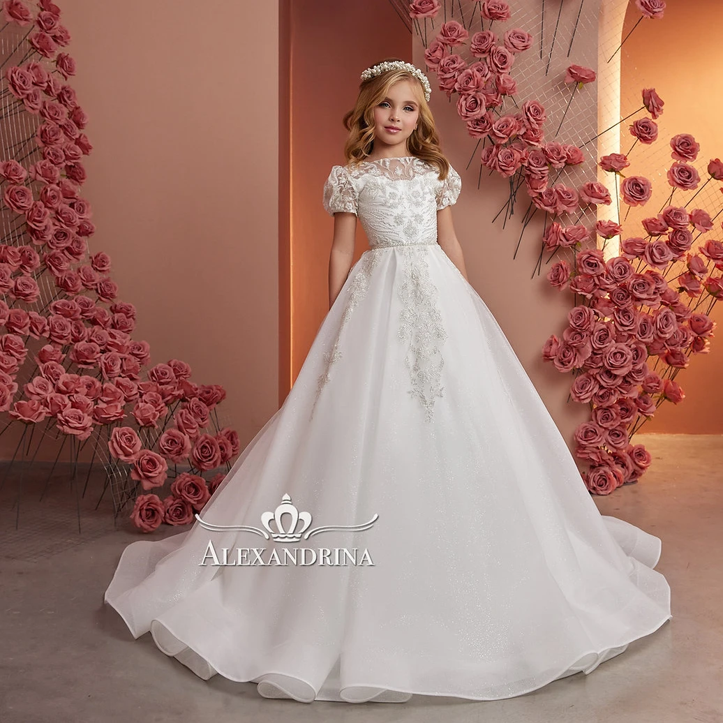 Stunning Organza Flower Girl Dresses Appliques Kids Birthday Pageant Gowns Children Wedding Bridamaid First Communion Dresses