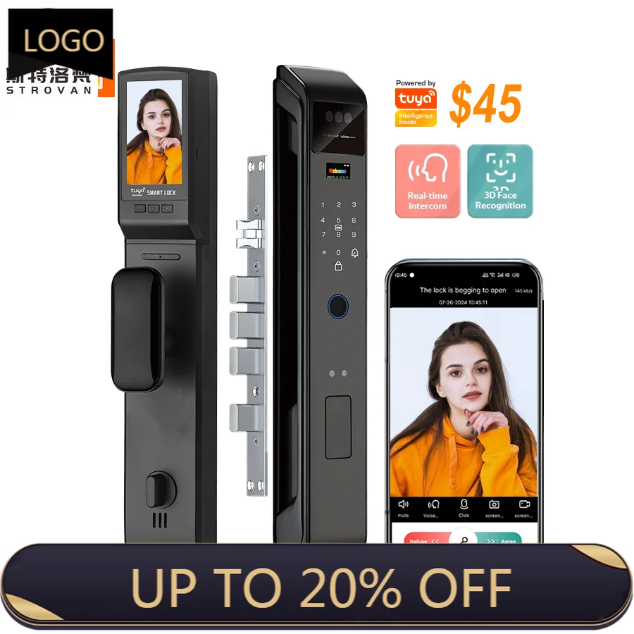 

STLF Ai Tuya Face Recognition Smart Locks Safe Outdoor Electronic Fingerprint App Wifi Remote Unlock Digital Door Lock
