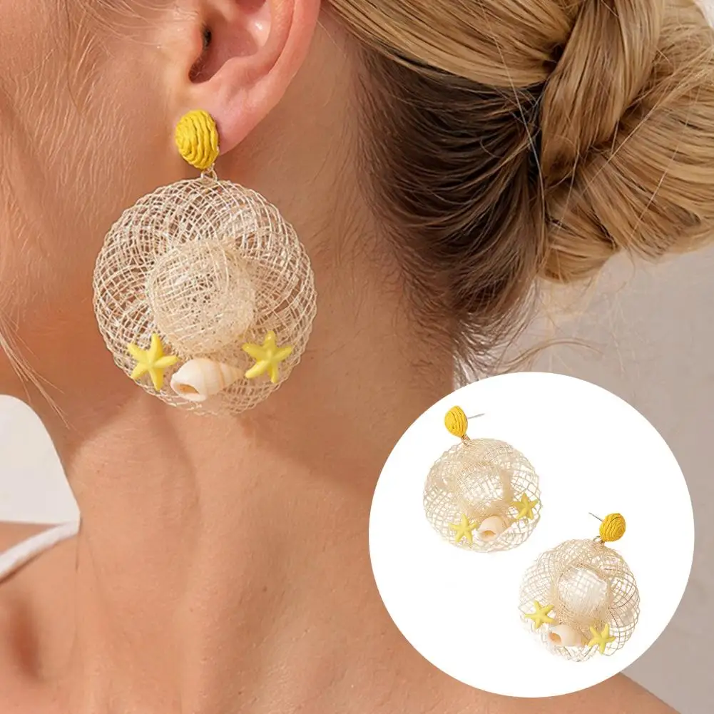 Straw Hat Style Earrings Lightweight Raffia Earrings Boho Raffia Statement Earrings Woven Straw Starfish Dangle for Women