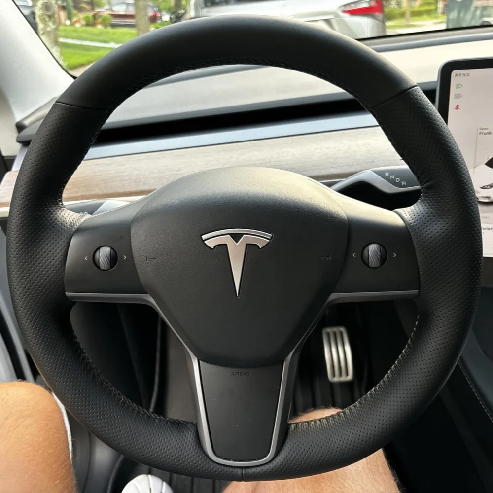 Hand Sewn Steering Wheel Cover On Wrap For Tesla Model 3 Model Y Non-Slip Breathable Microfiber Leather Car Interior Accessories