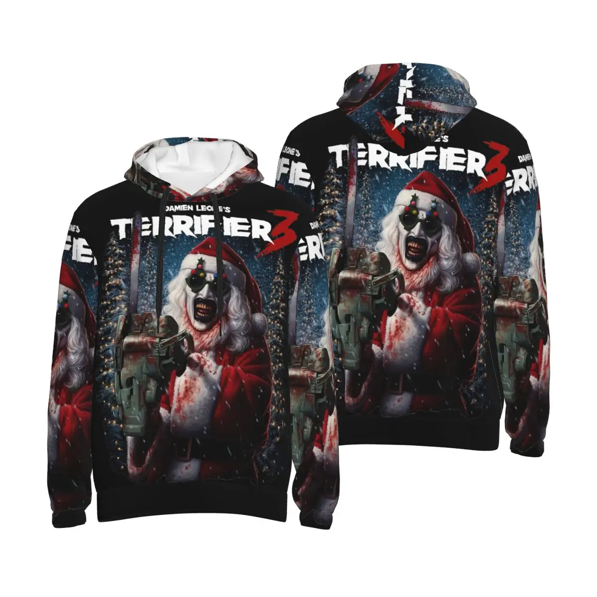 Terrifier 3 크리스마스 메리 메이헴 후디, 공포 영화 풀오버, 긴팔 맨투맨 드로스트링 후드 셔츠, 캉가 포켓 포함