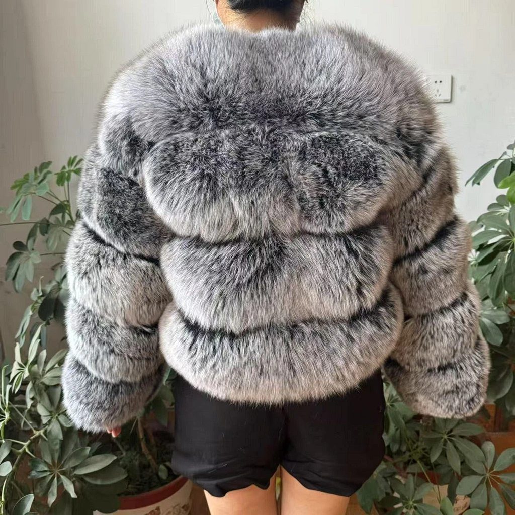 WEFURLENA Silver Fox Fur Coat Winter Jacket Women Natural Raccoon Fur Coat Street Warm Long Sleeve Natural Luxury Jackets