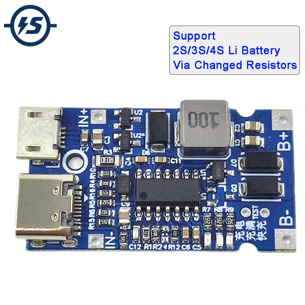 2S/3S/4S Type-C 18650 Lithium Li Battery Charging Charger Board Micro USB DC-DC Step Up Down Module DIY Power Bank