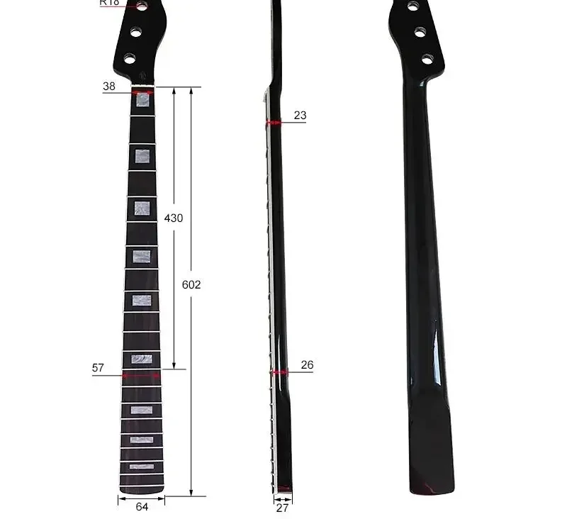 

(A)Black 4-String Bass Guitar Neck Maple Wood Glossy Finish with Handle Instrument Accessory