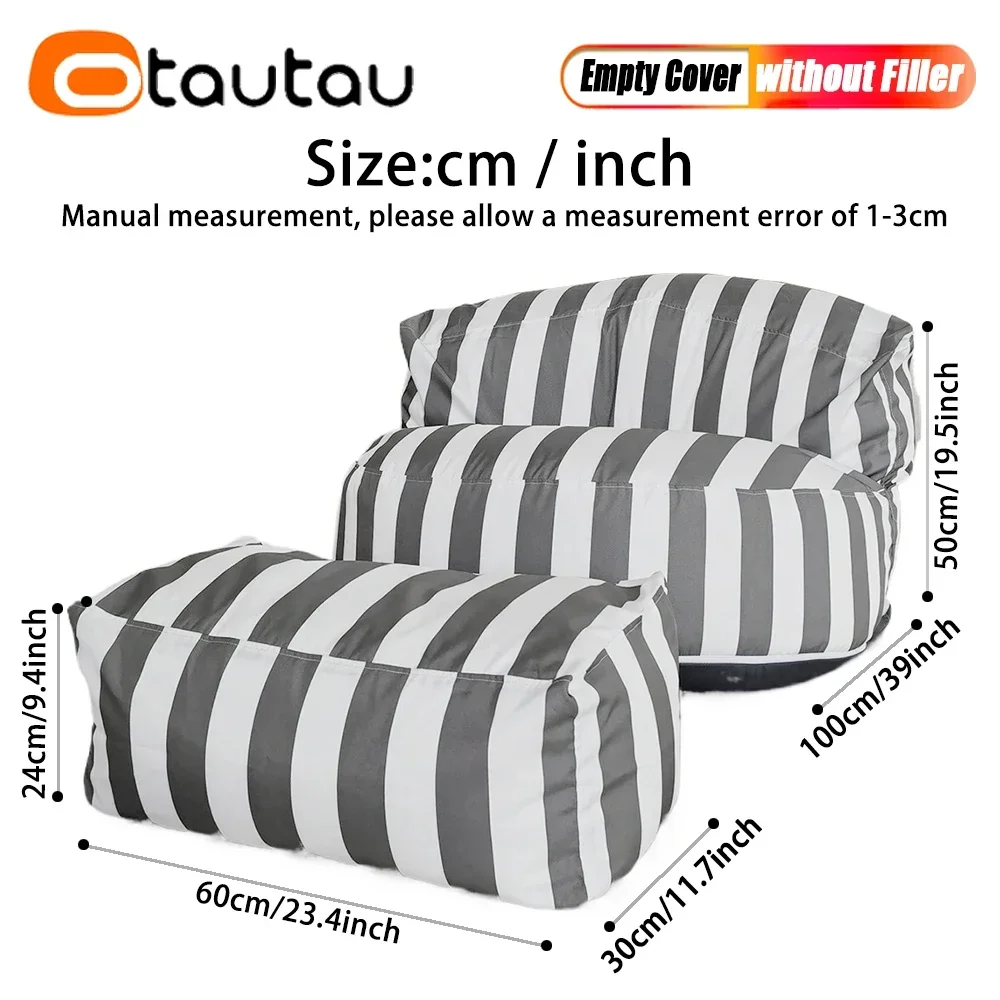 OTAUTAU New Upgraded! Bean Bag Cover with Inner Liner Without Filling Home Outdoor Pool Side Waterproof Beanbag Pouf Saon SF207