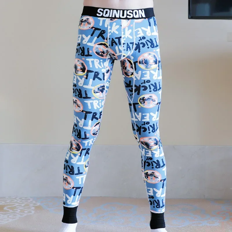 New Men\'s Fall Pants Fashionable Flower Thermal Underwear Cotton Thin Section Slim Camouflage Bottoms Male Clothing Pants