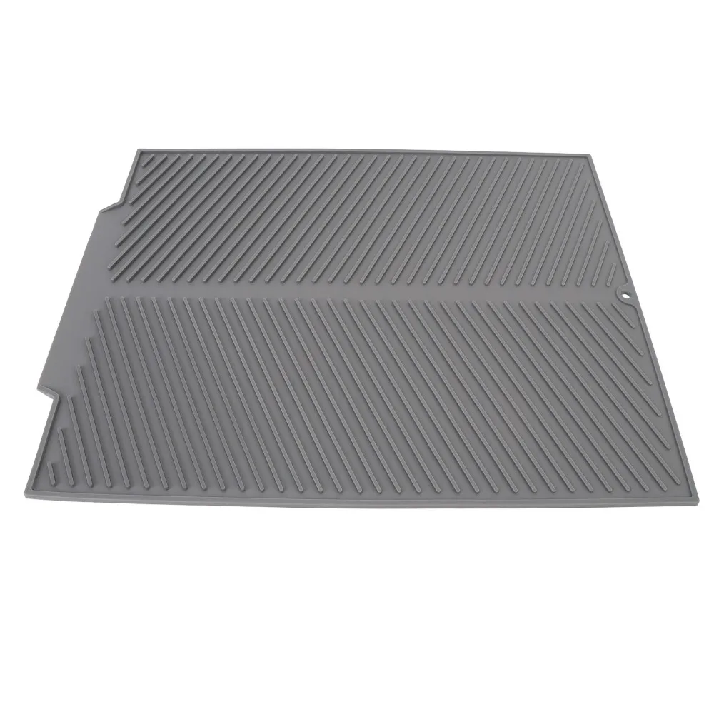 Silicone Dish Drying Mat Grey White Heat Resistant Kitchen Counter Drain Pad Large Size Dense Drainage Grooves Sink Drainer Mat