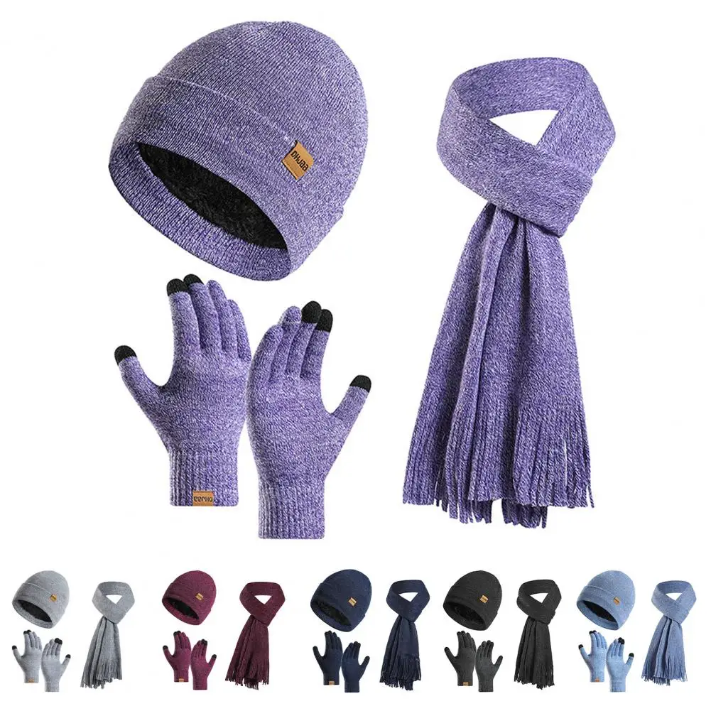 Conjunto de gorro de invierno de punto grueso, conjunto de guantes y bufanda Unisex para ciclismo al aire libre, suave, cálido, elástico, Color