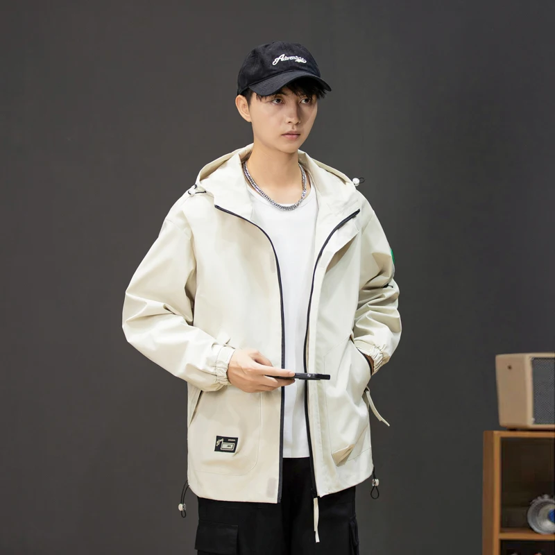 

M-8XL Spring and Autumn casual workwear top loose hooded windproof waterproof jacket plus plus fat thin jacket for men