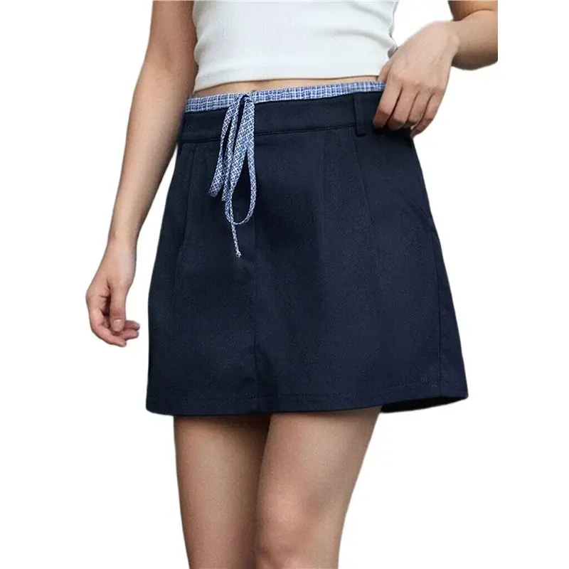 

CYL-Женская мини-юбка в клетку с завязками на талии, юбка А-силуэта с высокой талией, повседневная свободная юбка