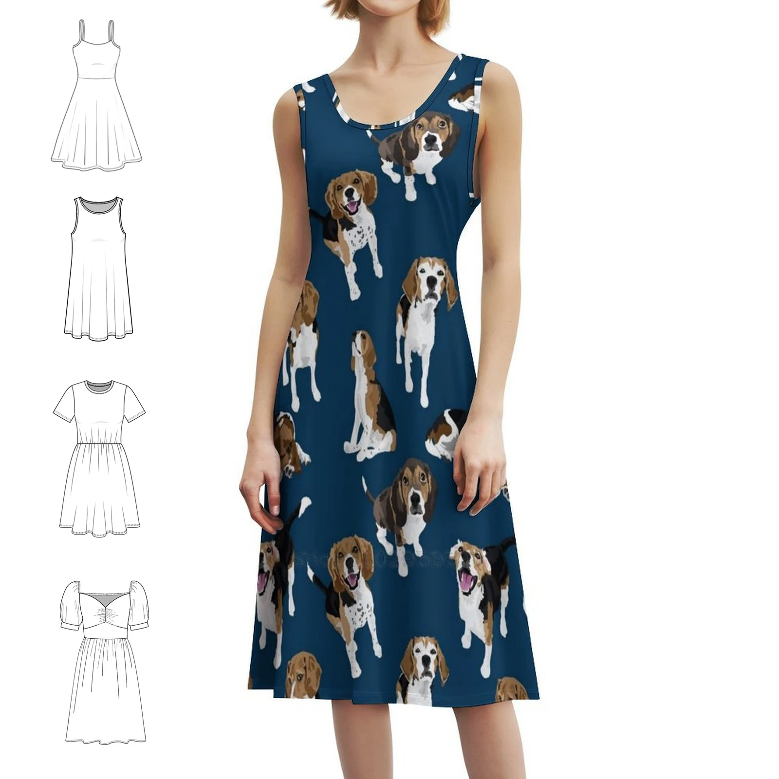

Beagle Bohemian Sleeveless Dress Multi-Print Beach Vacation Party Dress Beagle Dog Dogs Hound Hounds Puppy Dress