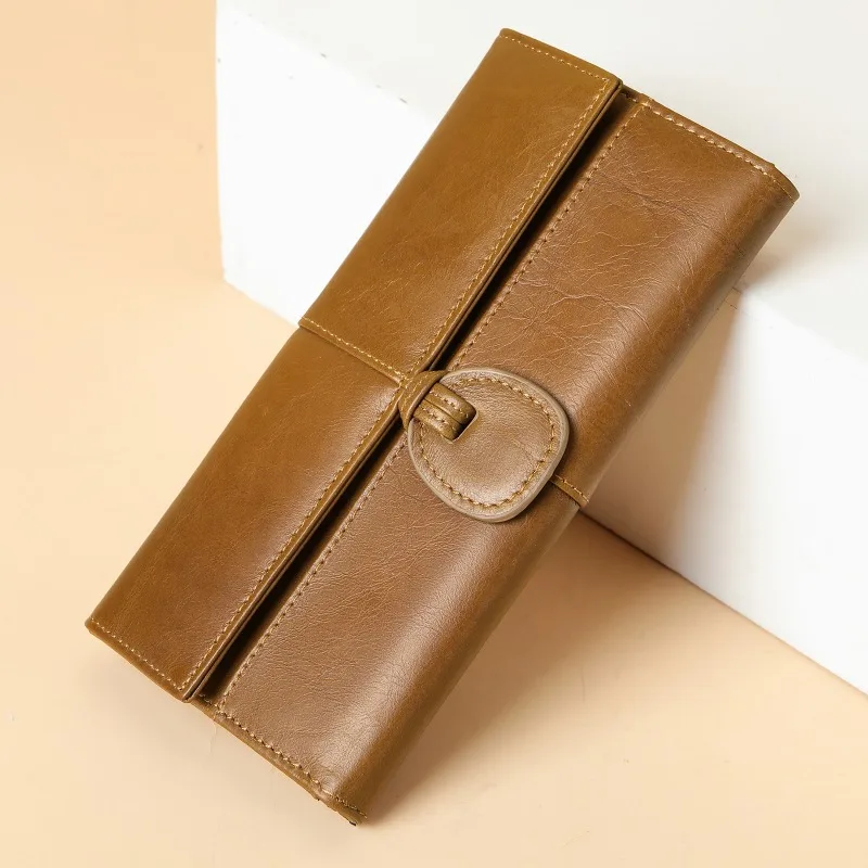 Women's Top-Grain Cowhide ClutchLarge Capacity Multiple Card Slots Minimalist and Stylish Genuine Leather Long Wallet