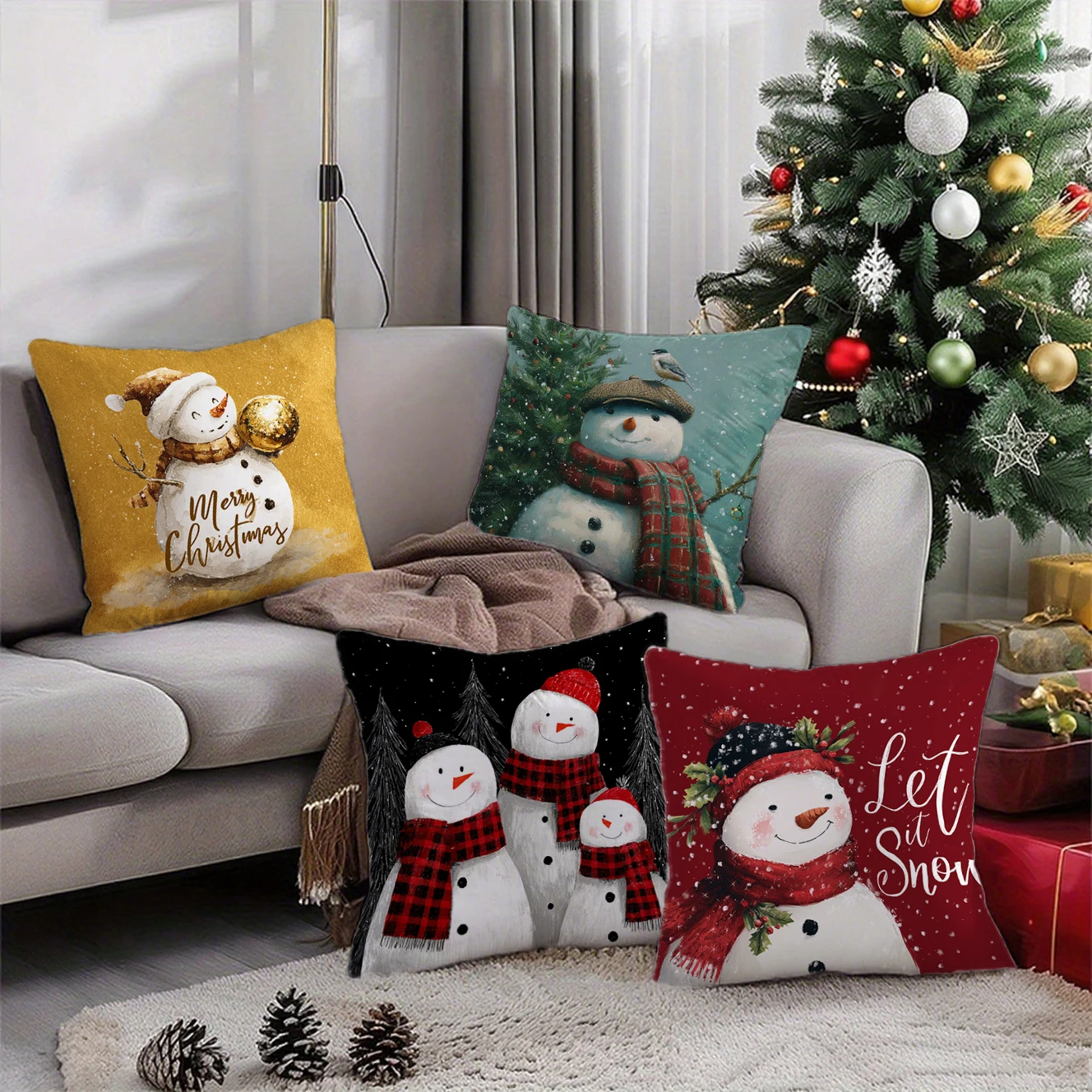 

Snowman with Merry Christmas PillowcaseSuitable for sofa car bedroom decorative cushion cover pillow cover