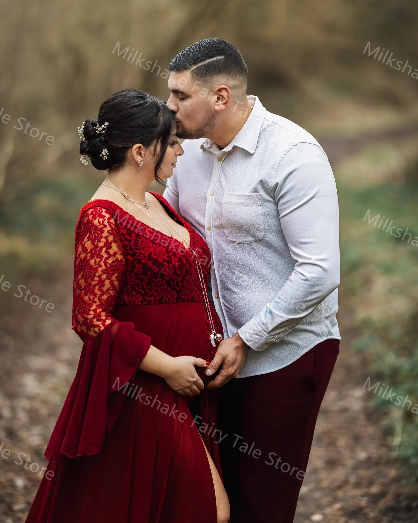 Vestidos de Noche de línea A de color burdeos, ropa Sexy de gasa con cuello en V para sesión de fotos de maternidad, mangas largas, abertura frontal, vestidos para Baby Shower