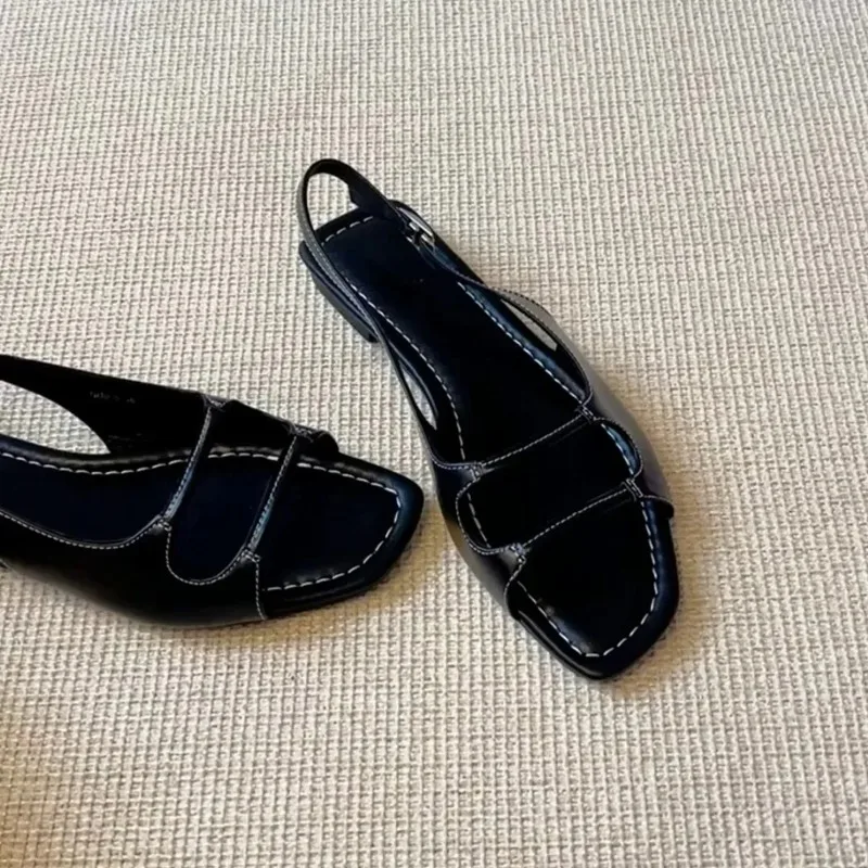 

Women's Sheepskin Flat Bottom Open Toe Sandals Summer Outdoor Wear Simple Holiday Beach Sandals Roman Slippers