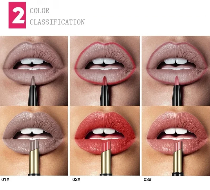 Pudaier 16 Colors Double Ended Lipstick Lip Pencil Combination Waterproof Makeup Long Lasting Beauty Half Matte Lip Stick - Image 3