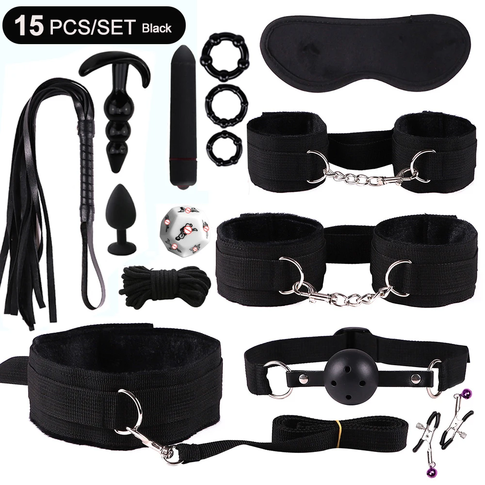 Exotic Bed Bondage Set BDSM Kits Exotic Sex Toys For Adults Games Leather Handcuffs Whip Gag Nipple Clamps Women Sex Products