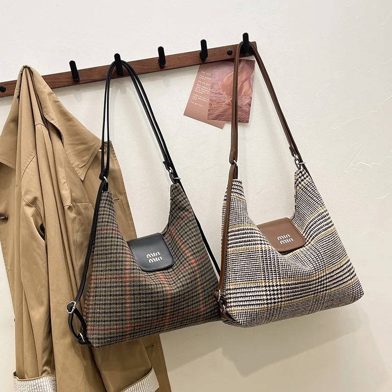 

​2025 New Women's Vintage Color Block Plaid Tote Bag, Large Capacity Shoulder Crossbody Bag, Casual Versatile Daily Use​