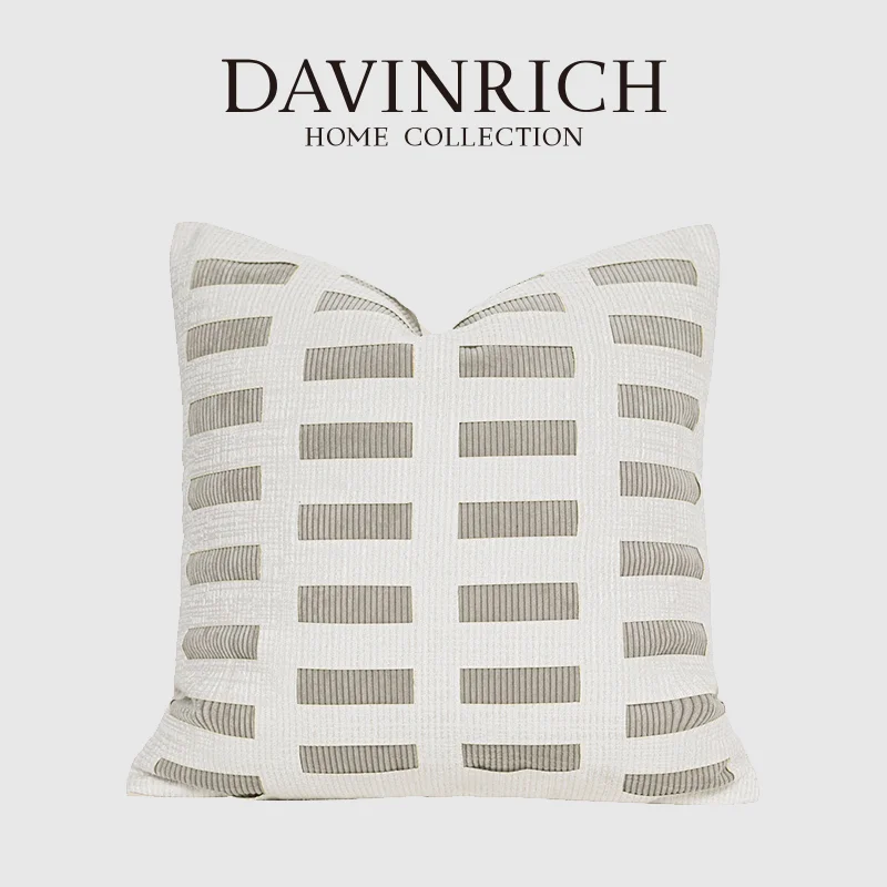 DAVINRICH Wabi-Sabi Style Corduroy Textured Cushion Covers Beige Color Hollow Out Design Modest Luxury Throw Pillow Case 45x45cm