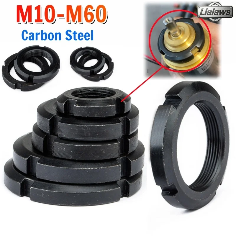 1/2/3/5pcs Carbon Steel Black Round Slotted Nut Four Slot Nut Retaining Castle Nut M8 M10 M12 M14 M16 M18 M20 M22 M24 M25~M60