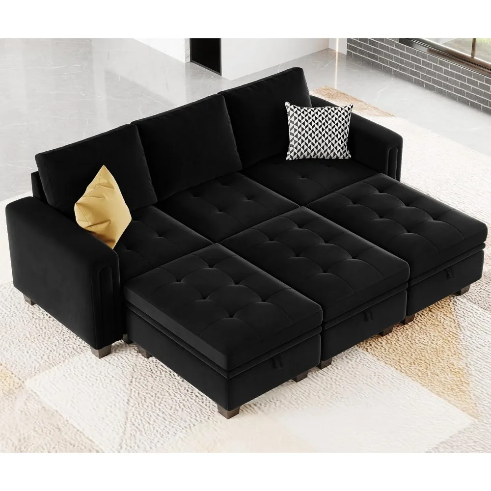 

Секционный диван, диван-кровать с двухсторонним шезлонг с хранилищем черный, диваны для гостиной.