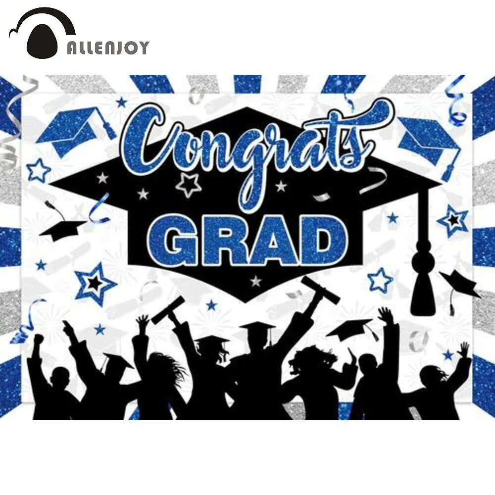 

Allenjoy Congrats Grad Class of 2022 Background Students School Graduation Silver Prom Party Bachelor Cap Photocall Backdrop