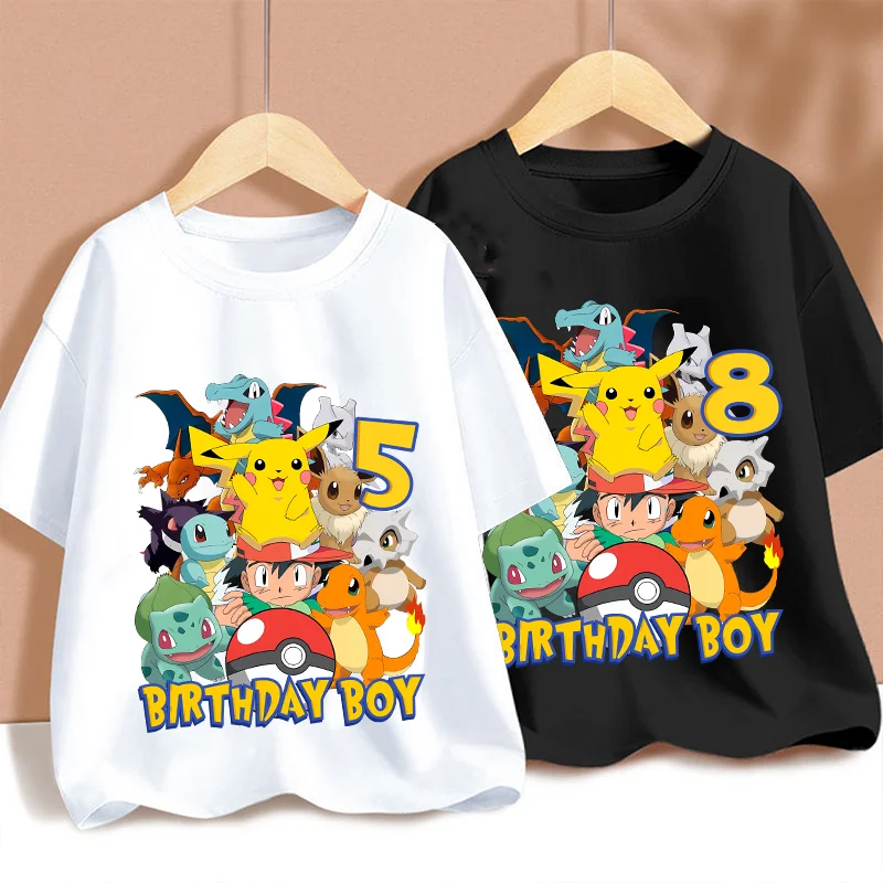 ポケモン-tシャツ男の子女の子夏綿プルオーバー誕生日番号-1-9-トップスかわいいアニメプリント子供服カジュアル服ギフト
