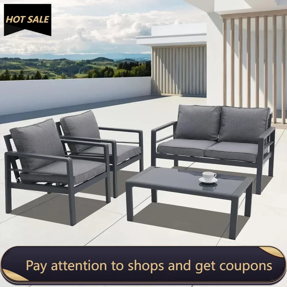 Outdoor Aluminum Patio Furniture Set Sectional Sofa With Upgrade Cushion and Coffee Table Rattan Garden Furniture Sets Lounge