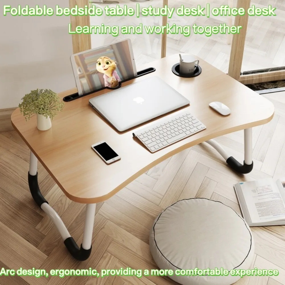 Foldable Study Desk in Bed Small Desk for Students To Study on Rectangular Office Desks Computer Desk with Cup Holder Pink Table