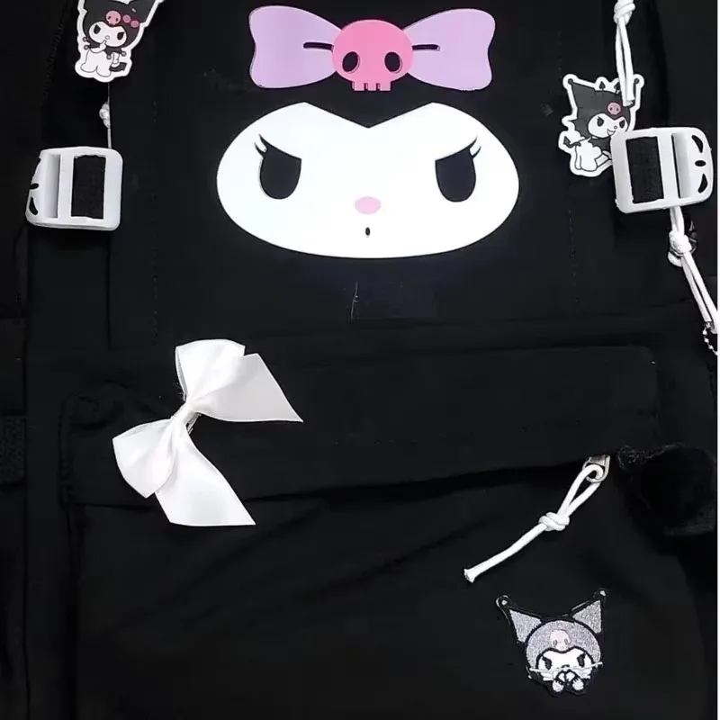 Sanrio Kuromi Schoolbag Cartoon Printed Black Backpack Student New Schoolbag Computer Bag Y2k Female Japanese Fashion Backpack