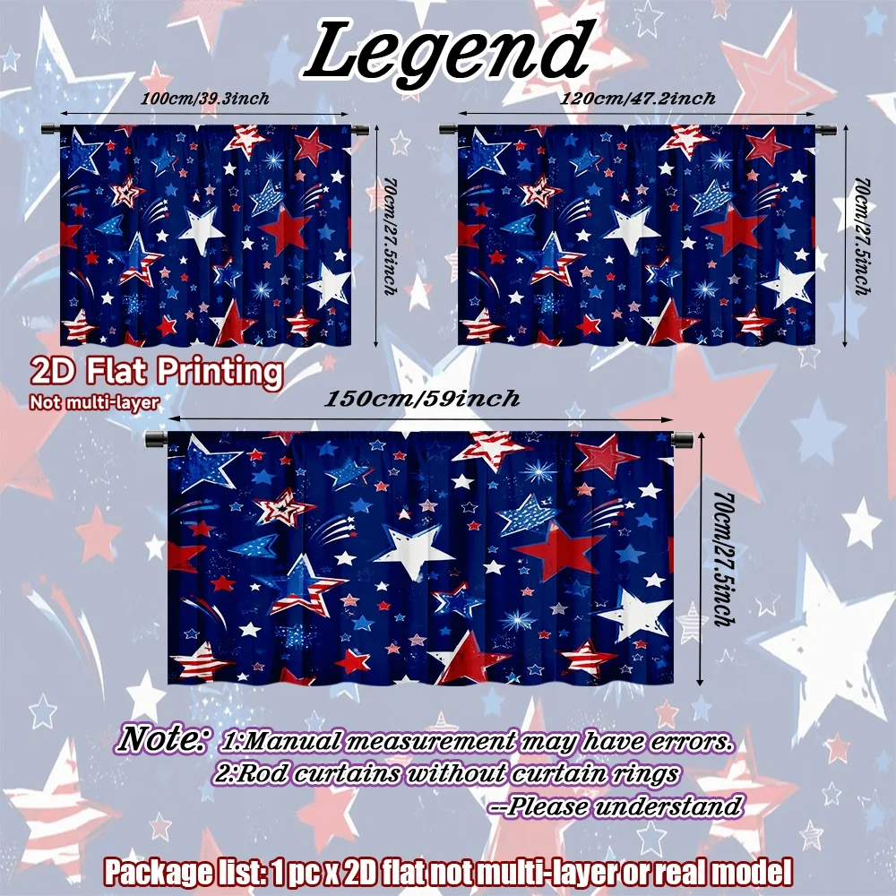 2D flat 1pc Retro country style shoe cabinet curtains Independence Day Stars Digital printing Rod-style wardrobe curtains,