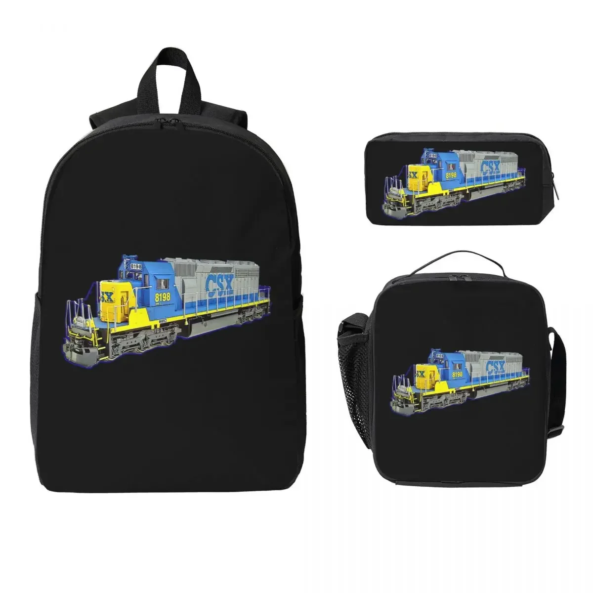 Freight Train CSX Engine Backpack Boys Girls BookBag School Bag Computer Shoulder Bags 3ps Insulated Lunch Bag Pencil Case