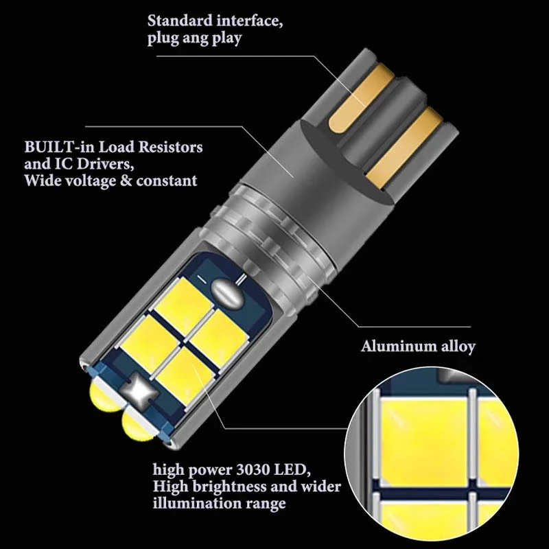 New 10pcs T10 3030 10smd Reading Dome Light Instrument Plate Lamp Car Interior Lights T10 W5W LED Bulb License Plate Blubs