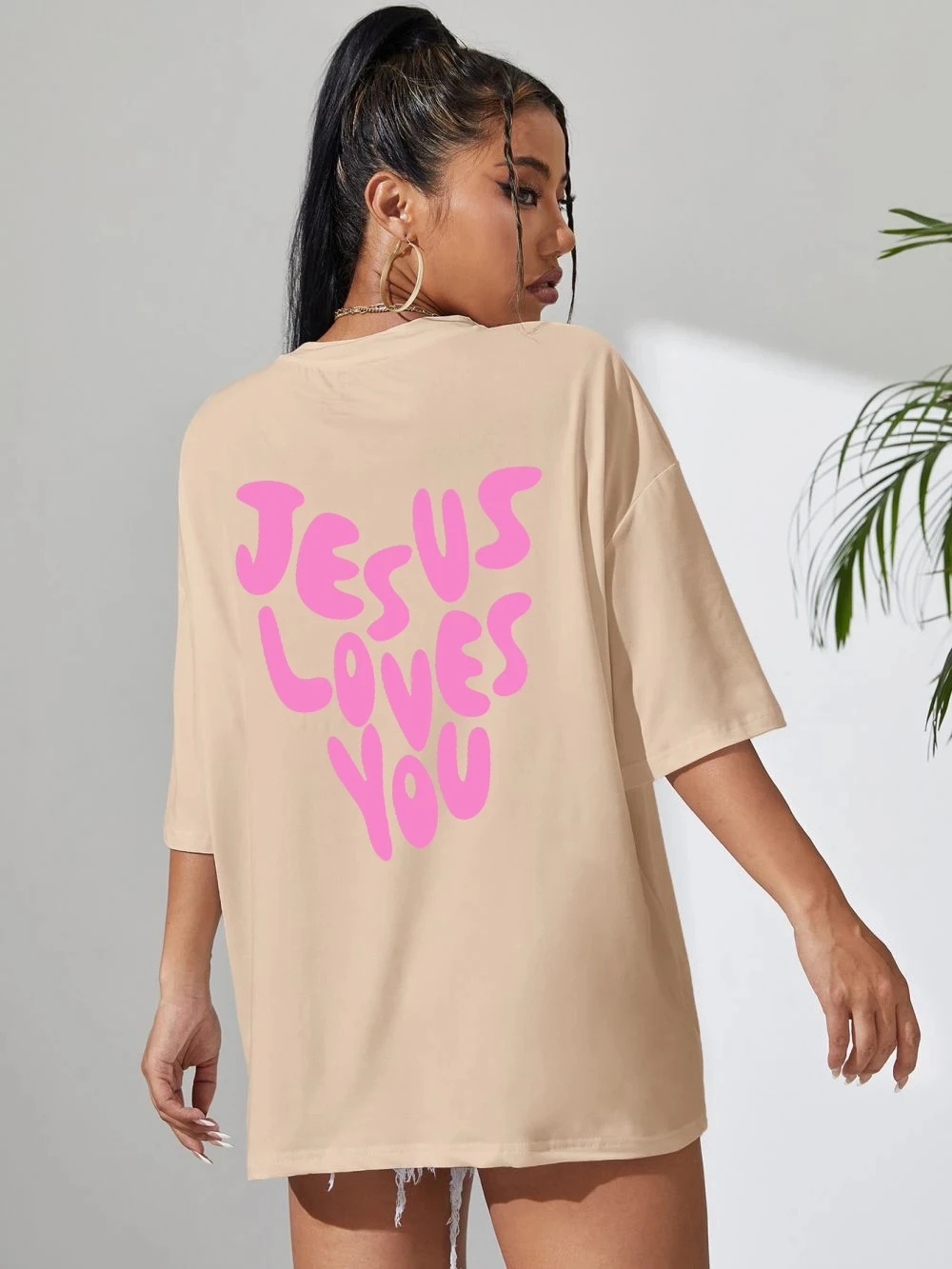 Jesus Loves Me Letter Prints T-Shirts For Women Fashion O-Neck Cotton Tees Tops Casual Loose Soft Short Sleeve Female Clothing