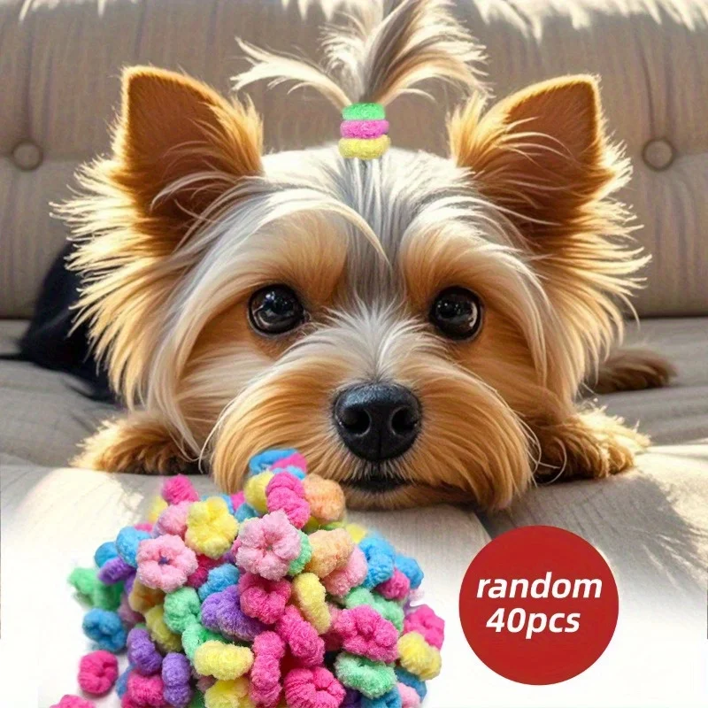 40pcs Mini plush elastic pet hairband, suitable for puppies and kittens. Colorful, super soft and stretchable pet hair string