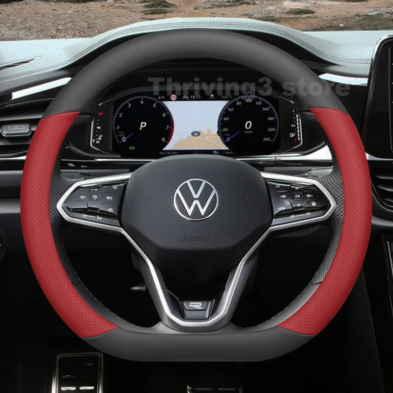 Leather Car Steering Wheel Cover For Volkswagen T-ROC T ROC 2020-2025 Car Style Auto interior Volkswagen T ROC 2025 Accessories