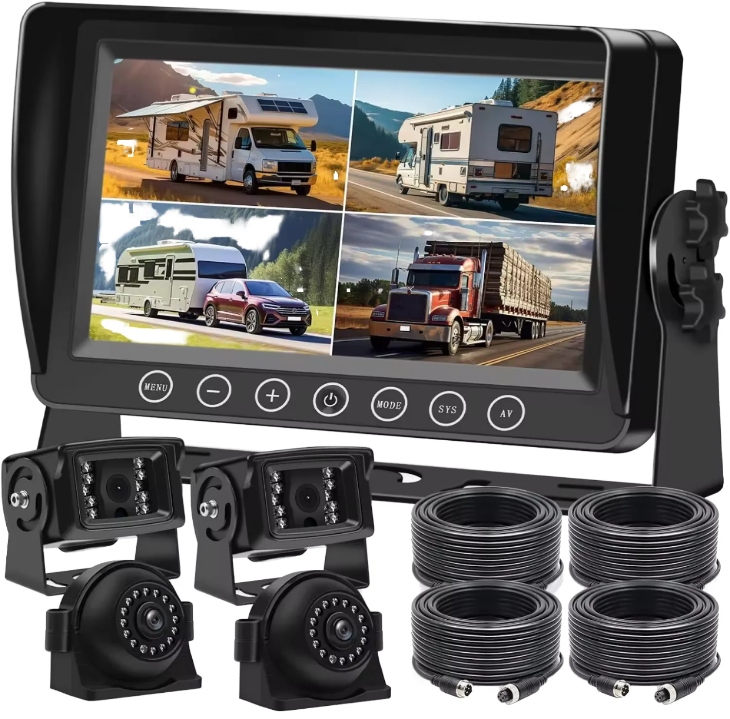 Quad Screen Backup DVR Record Camera System 4CH 7-Inch AHD 1080P Waterproof Monitor Kit with ADAS for Chinese Bus