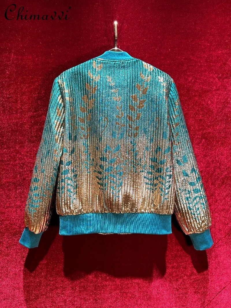 

Luxury Jacquard Heavy Beaded Jacket Coat for Women High-end Fashion Long Sleeve Vintage Short Top 2025 Autumn Clothes New