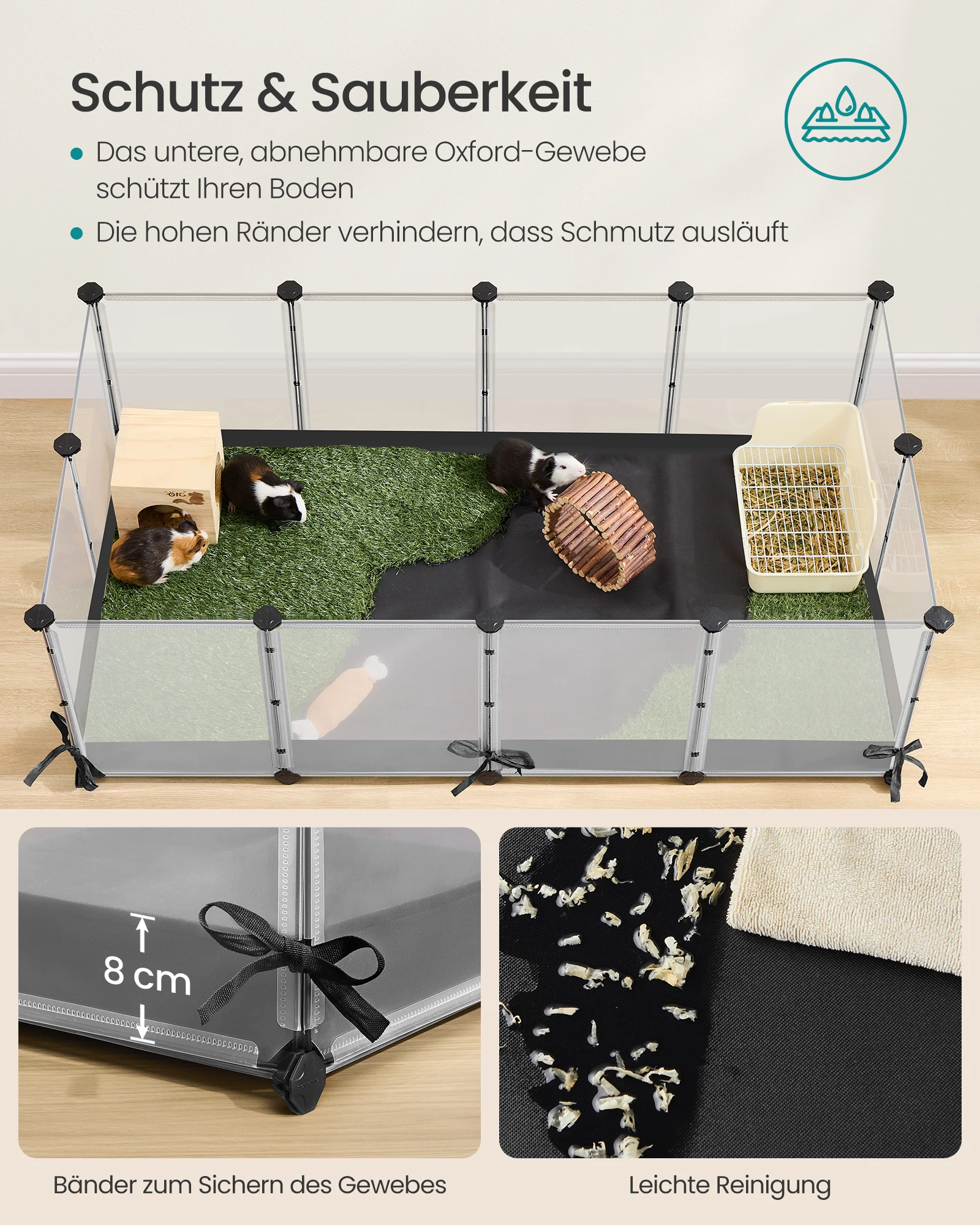 SONGMICS حاوية حيوانات صغيرة من نسيج مقاوم للماء وجيد التهوية أسفل كوخ الأرانب في الأماكن المغلقة قفص خنزير غينيا النمس #2