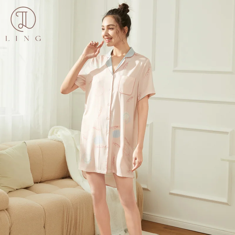 

Ling T Shirt Collar Robe Sleepwear Robe Night Gowns Pajamas Cartoon Women's Slip Dress Silk Sleepwear Dresse Slip Dress