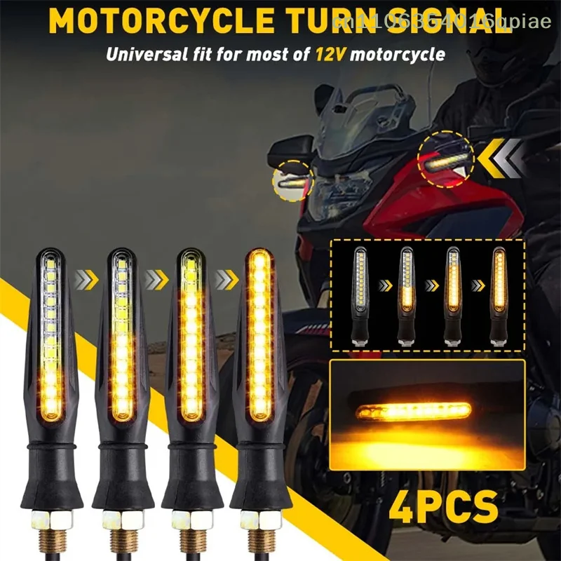 （Summer4）4 Pcs 12V Motorcycle Indicators Flowing Turn Signal Lights Motorbike Turning Indicators 12 Leds Bulbs