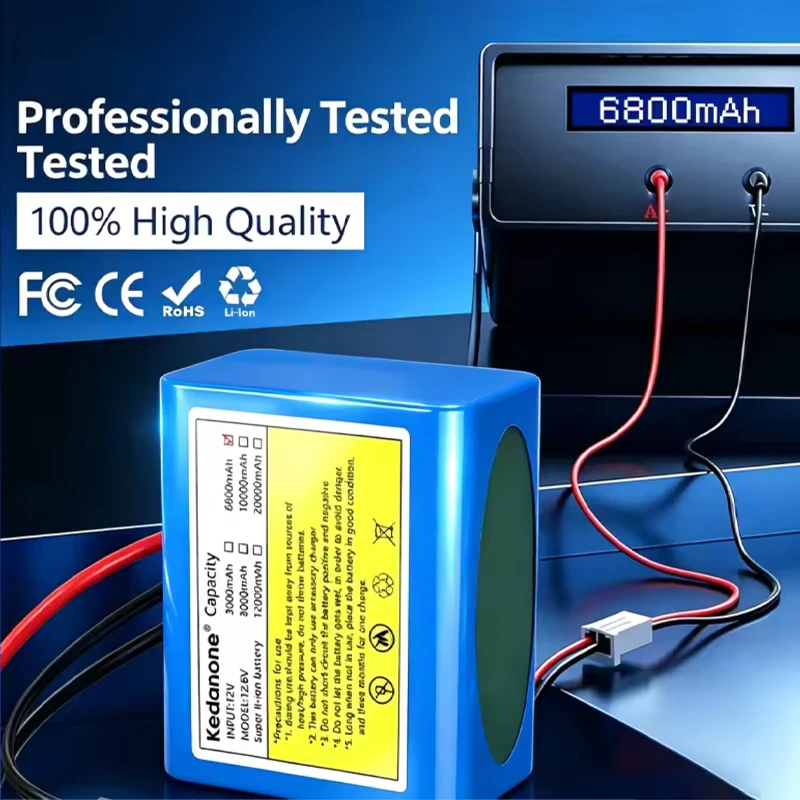 Batterie ricaricabili agli ioni di litio Kedanone 12V 20000mAh con BMS, pacchi batteria al litio con scheda di protezione per il monitoraggio + caricabatterie 12,6V