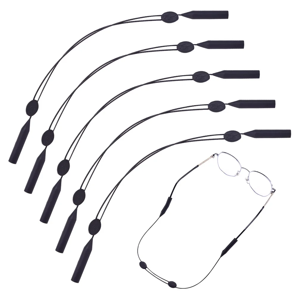 8pcs Black Adjustable Silicone Eyeglasses Strap No Tail Round Head Anti Slip String Lanyard Eyewear Accessories 253~397mm Long