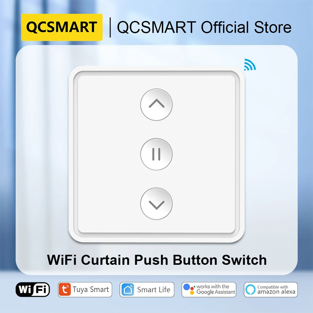 

QCSMART Roller Shutter Curtains Blinds Push Button Switch 80*80 Panel Tuya Smart Life App Work with Alexa Google Home