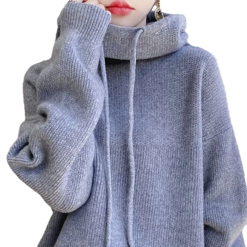 [EWQ] Soft And Comfortable Long Sleeve Hooded Knitted Sweater All-match Loose Casual Women Jumper 2024 Autumn New Tide 16O3051