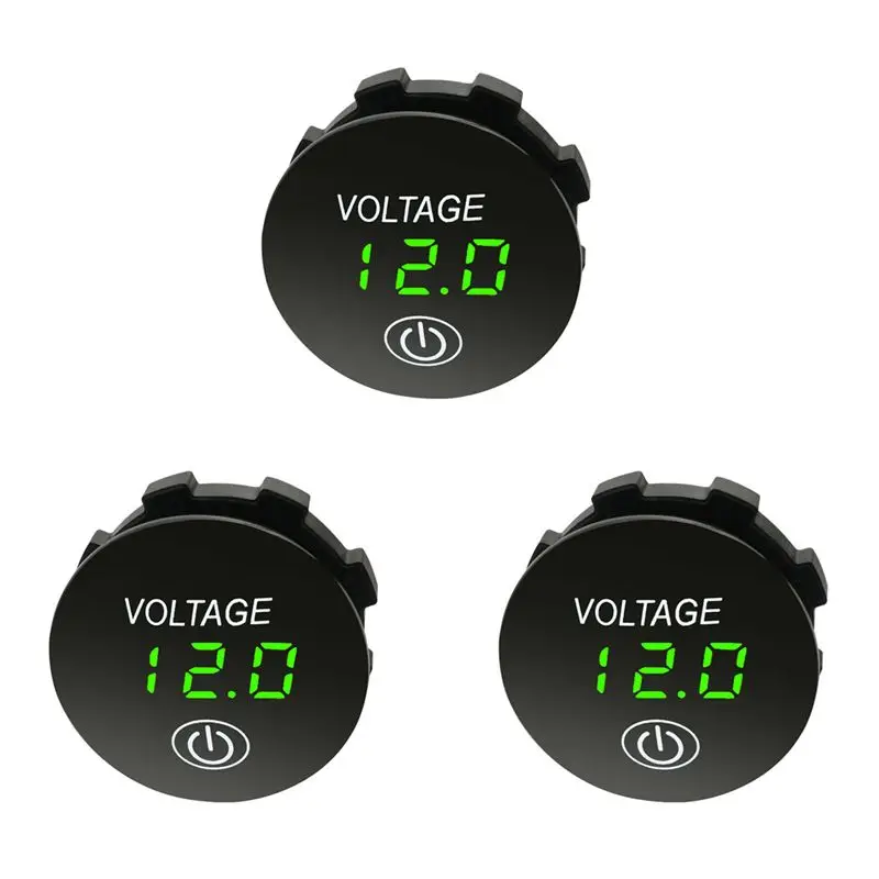 

Strict 3X Battery Capacity Display Voltmeter LED Digital Voltage Meter With Touch-On OFF Switch Car Motorcycle DC 3V-35V Green